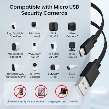 Flat USB a to Micro USB Power Extension Cable 30FT/9M 2Pack,Black | Extra Long Charging Extender Cord for Wyze Cam V4/Pan V2,Blink Mini/Xt2/Outdoor 3,Ezviz,Eufycam 2 Pro/2C,Arlo,Security Camera