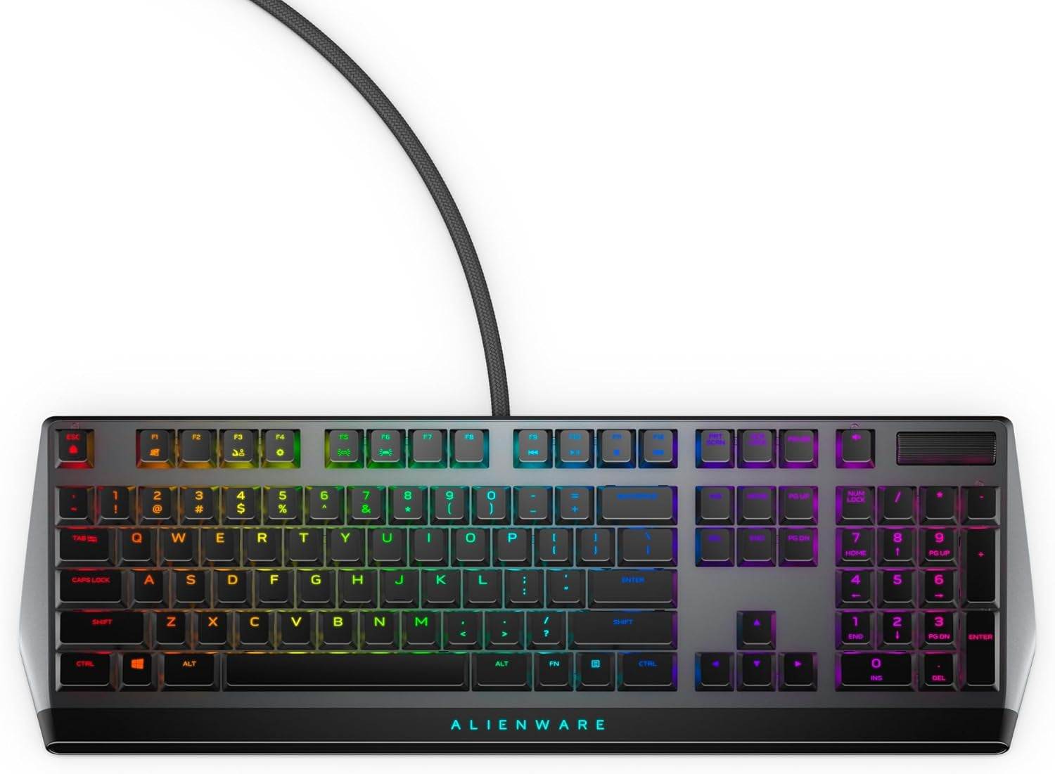AW510K Low-Profile RGB Gaming Keyboard with AlienFX Per-Key RGB Backlighting, Cherry MX Low Profile Red Switches, USB Passthrough, Media Controls, Numeric Keypad, Adjustable Height, and Gaming Features - Dark Side of the Moon Edition