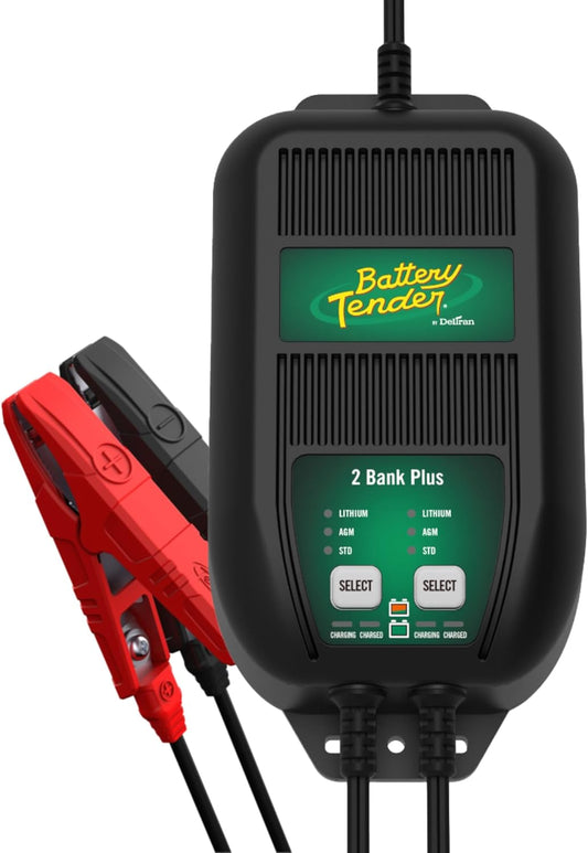 plus 2 Bank Multibank Charger - 2.5 AMP (1.25 Amps per Bank) - Smart 12V Multi Battery Charger and Maintainer for Standard, AGM, and Lithium Lifepo4-022-0165-Dl-Wh