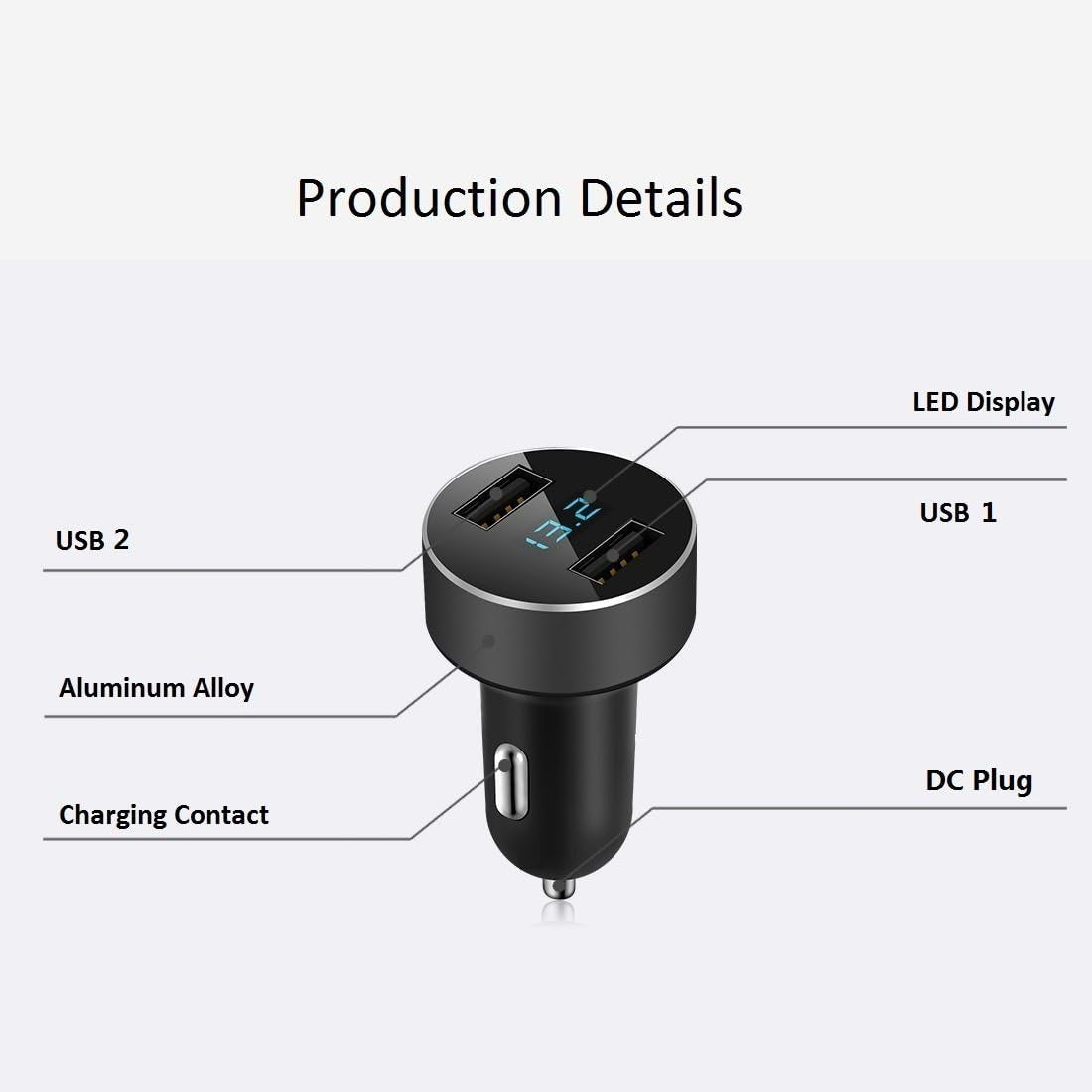 2 USB Car Charger,12V/24V Voltage Meter, Black | Cigarette Lighter USB Adapter with LED Voltage Meter, 12V/24V Car Charger Compatible for Iphone, Samsung, Ipad, GPS, Dash Cam