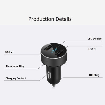 2 USB Car Charger,12V/24V Voltage Meter, Black | Cigarette Lighter USB Adapter with LED Voltage Meter, 12V/24V Car Charger Compatible for Iphone, Samsung, Ipad, GPS, Dash Cam