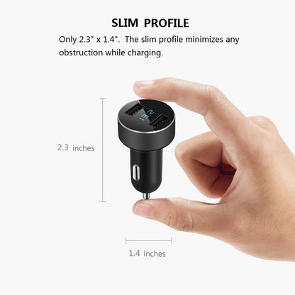 2 USB Car Charger,12V/24V Voltage Meter, Black | Cigarette Lighter USB Adapter with LED Voltage Meter, 12V/24V Car Charger Compatible for Iphone, Samsung, Ipad, GPS, Dash Cam