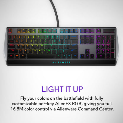 AW510K Low-Profile RGB Gaming Keyboard with AlienFX Per-Key RGB Backlighting, Cherry MX Low Profile Red Switches, USB Passthrough, Media Controls, Numeric Keypad, Adjustable Height, and Gaming Features - Dark Side of the Moon Edition