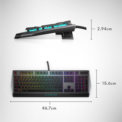 AW510K Low-Profile RGB Gaming Keyboard with AlienFX Per-Key RGB Backlighting, Cherry MX Low Profile Red Switches, USB Passthrough, Media Controls, Numeric Keypad, Adjustable Height, and Gaming Features - Dark Side of the Moon Edition