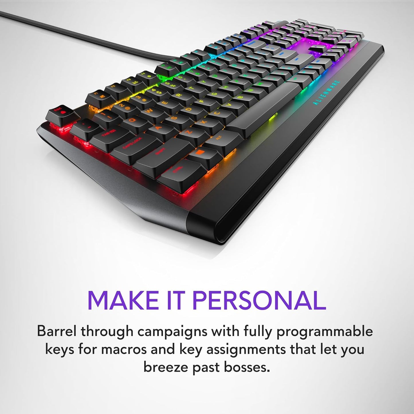 AW510K Low-Profile RGB Gaming Keyboard with AlienFX Per-Key RGB Backlighting, Cherry MX Low Profile Red Switches, USB Passthrough, Media Controls, Numeric Keypad, Adjustable Height, and Gaming Features - Dark Side of the Moon Edition