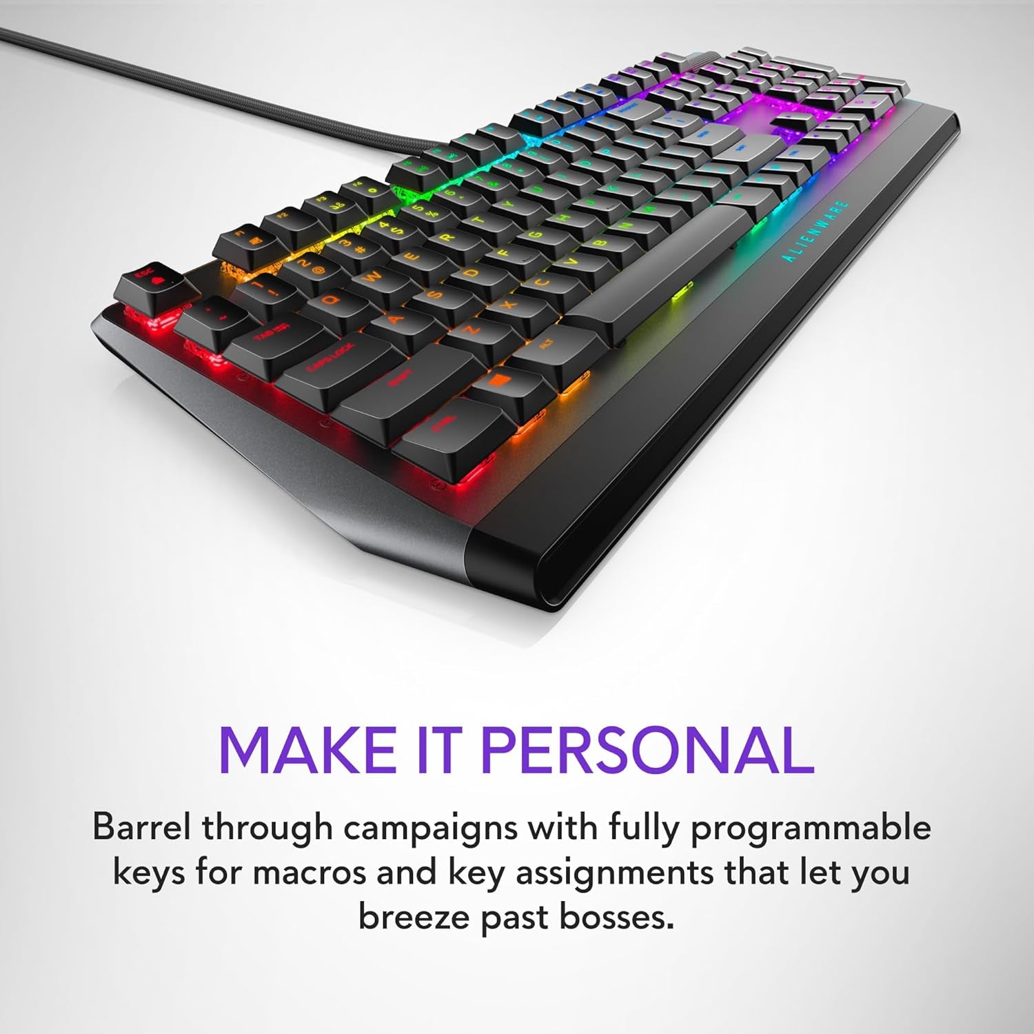 AW510K Low-Profile RGB Gaming Keyboard with AlienFX Per-Key RGB Backlighting, Cherry MX Low Profile Red Switches, USB Passthrough, Media Controls, Numeric Keypad, Adjustable Height, and Gaming Features - Dark Side of the Moon Edition