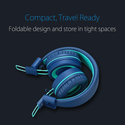 K11 Kids Headphones with Wired Cord 3.5Mm Jack Navy/Teal | 5Ft Long Cord, Tangle Free, Foldable, Plug in On-Ear Headset for School, Classroom, Boys, Girls, Toddler Laptop Travel Tablet